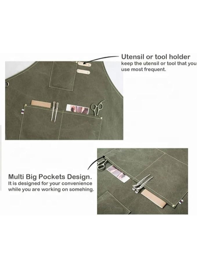 Large Adjustable Canvas Apron with Pockets for Men and Women Made of Heavy Duty Cotton Canvas, Water and Heat Resistant, for Cooking, Barbershops, Restaurants, and Crafts - Image 4