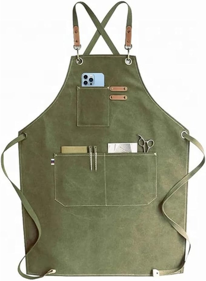 Large Adjustable Canvas Apron with Pockets for Men and Women Made of Heavy Duty Cotton Canvas, Water and Heat Resistant, for Cooking, Barbershops, Restaurants, and Crafts - Image 2