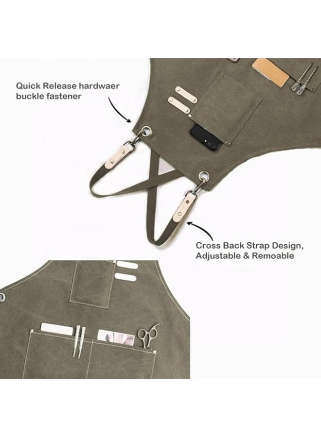 Large Adjustable Canvas Apron with Pockets for Men and Women Made of Heavy Duty Cotton Canvas, Water and Heat Resistant, for Cooking, Barbershops, Restaurants, and Crafts - Image 5