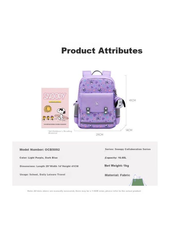 Oiwas Snoopy Lightweight Ergonomic Anti-fatigue Waterproof Durable Kids Student Backpack Purple - Image 5