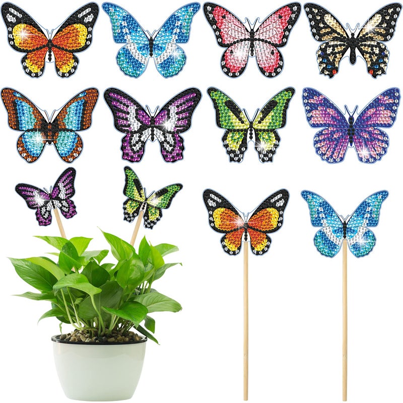 Vcekract 8 Pcs Butterfly Diamond Painting Kits Diamond Art Kits for Garden Decor Butterfly Stakes Diamond Art Kits for Adults Crafts for Adults