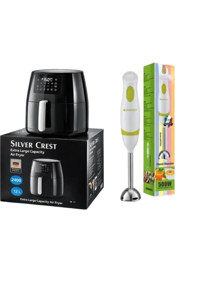Silver Crest 12L 2400W Air Fryer, Black, Digital, 7 Cooking Programs, Stainless Steel Heating Tube, with 500W Portable Electric Hand Mixer - Stainless Steel - Image 2
