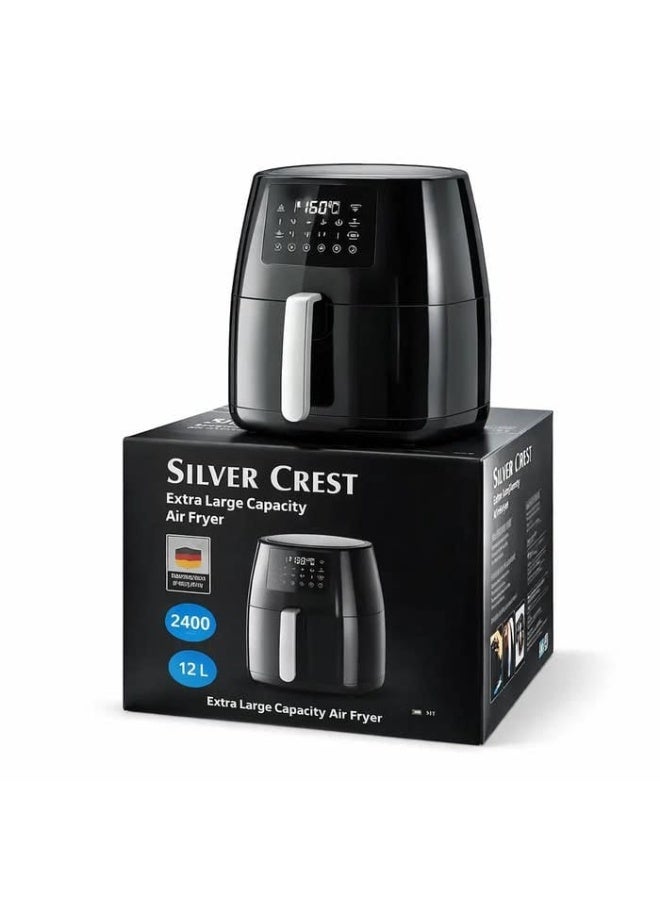 Silver Crest 12L 2400W Air Fryer, Black, Digital, 7 Cooking Programs, Stainless Steel Heating Tube, with 500W Portable Electric Hand Mixer - Stainless Steel - Image 3
