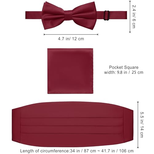 PenSee Fashion Elegant Burgundy Bow Ties for Men - Elevate Your Style with Our Premium String Cummerbund Set - Perfect for Formal Events, Tuxedo Bow Ties for Men - Image 3