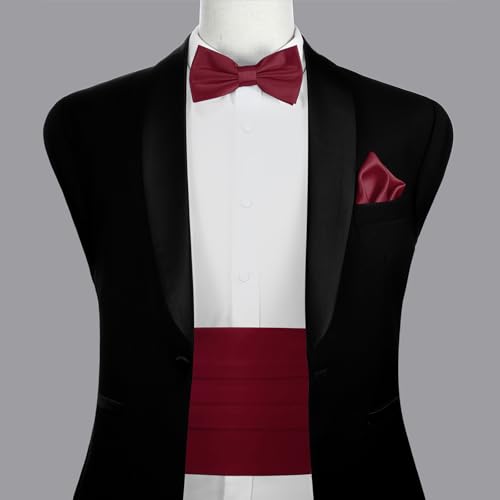 PenSee Fashion Elegant Burgundy Bow Ties for Men - Elevate Your Style with Our Premium String Cummerbund Set - Perfect for Formal Events, Tuxedo Bow Ties for Men - Image 2
