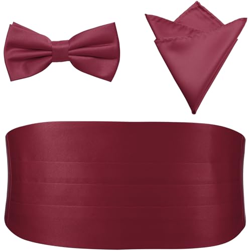 PenSee Fashion Elegant Burgundy Bow Ties for Men - Elevate Your Style with Our Premium String Cummerbund Set - Perfect for Formal Events, Tuxedo Bow Ties for Men - Image 5