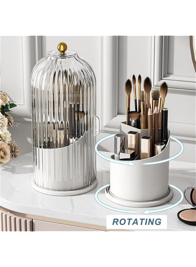 Arabest 1PCS Makeup Brush Holder Organizer with Clear Lid 360 Rotating Sliding Opening Dustproof Brushes Container for Vanity  - Image 2