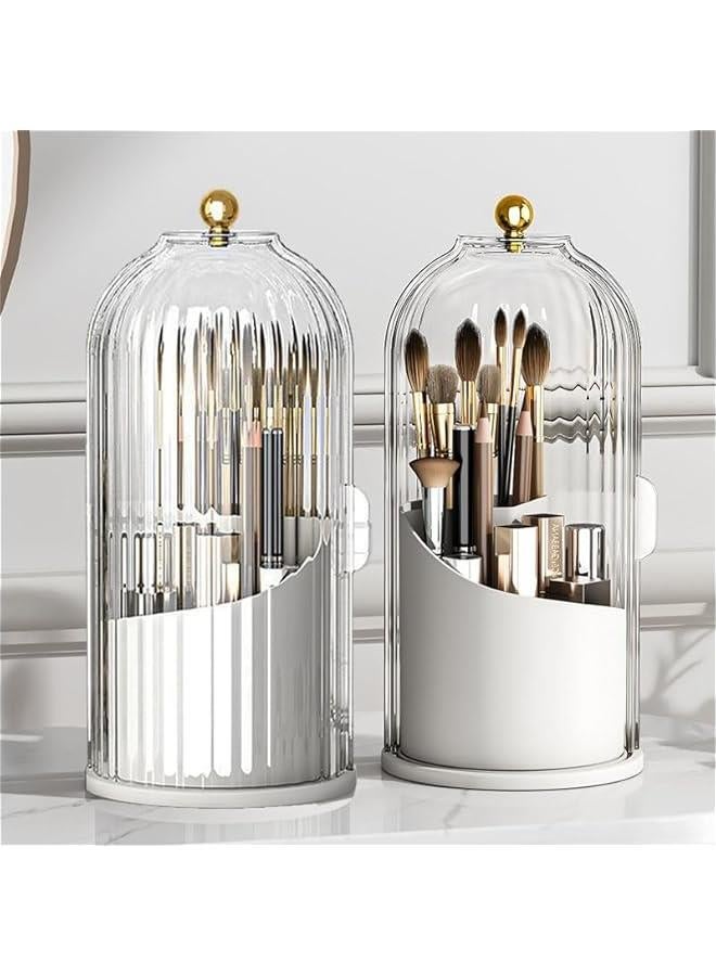 Arabest 1PCS Makeup Brush Holder Organizer with Clear Lid 360 Rotating Sliding Opening Dustproof Brushes Container for Vanity  - Image 1