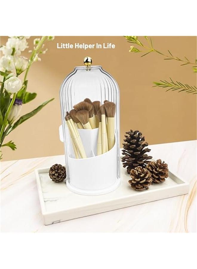 Arabest 1PCS Makeup Brush Holder Organizer with Clear Lid 360 Rotating Sliding Opening Dustproof Brushes Container for Vanity  - Image 3