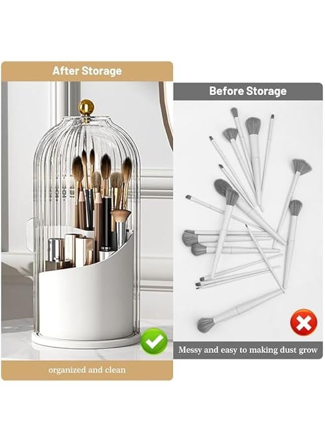 Arabest 1PCS Makeup Brush Holder Organizer with Clear Lid 360 Rotating Sliding Opening Dustproof Brushes Container for Vanity  - Image 5
