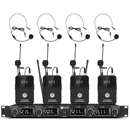 W IN-MIX Professional UHF Wireless Microphone System, 4 Channel, 260ft Long Range, with Lavalier & Headset Mics for Church, Karaoke, Conference & Live Events - Image 1