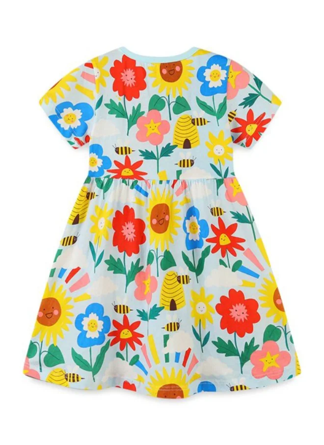 YUNIQEE Blue A-Line Crew Neck Floral Dress