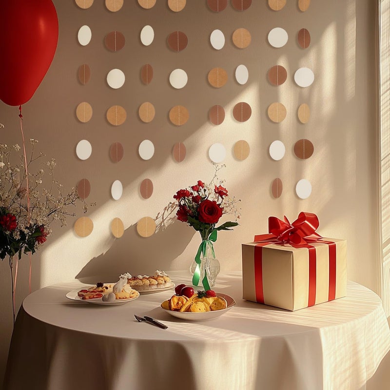Weven Brown Paper Garlands Hanging Circle Decoration Neutral Party Streamers, 30 Feet (Browe, Kraft, Beige) - Image 3