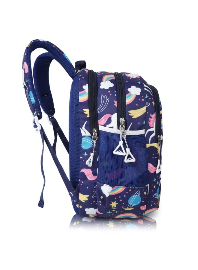 هاف مون Half Moon Unicorn Pre Nursery to Class 2 Unisex School Bags for Kids Boys Girls Bag 5 Compartment Backpack for Unisex Nursery School Bagpack Daypack Picnic Back Pack For School Boys & Girls (Blue) - Image 2