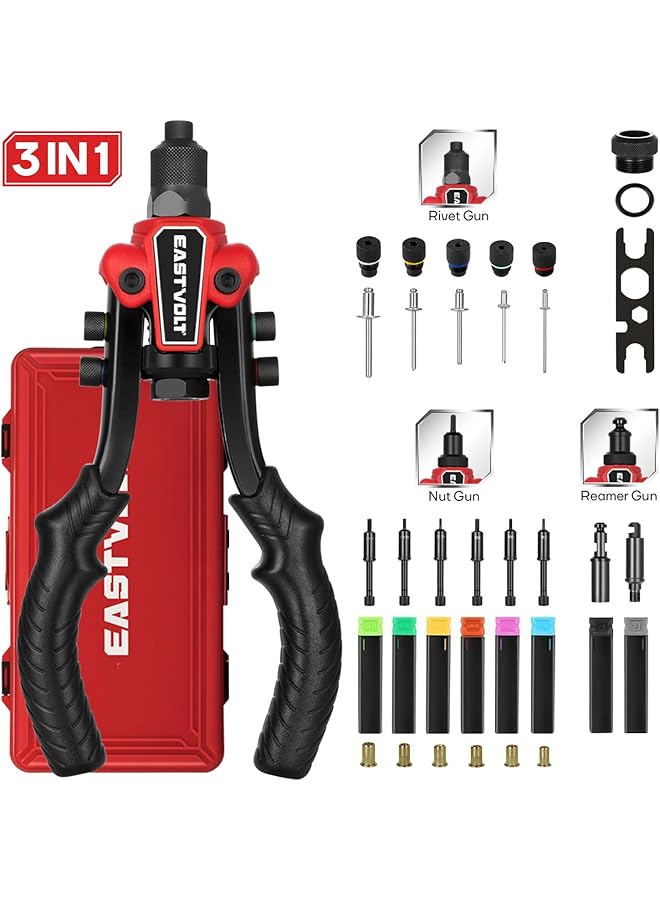 Eastvolt Rivet Nut Tool, 3 In 1 Hand Rivet, Rivet Gun Rivet Nut Tool Reamer 3 In 1 Set, Including 60Pcs Rivet Nuts, 6 Metric & Sae Mandrels And 2 Reaming Mandrels With Carrying Case (Bt-501) - Image 2