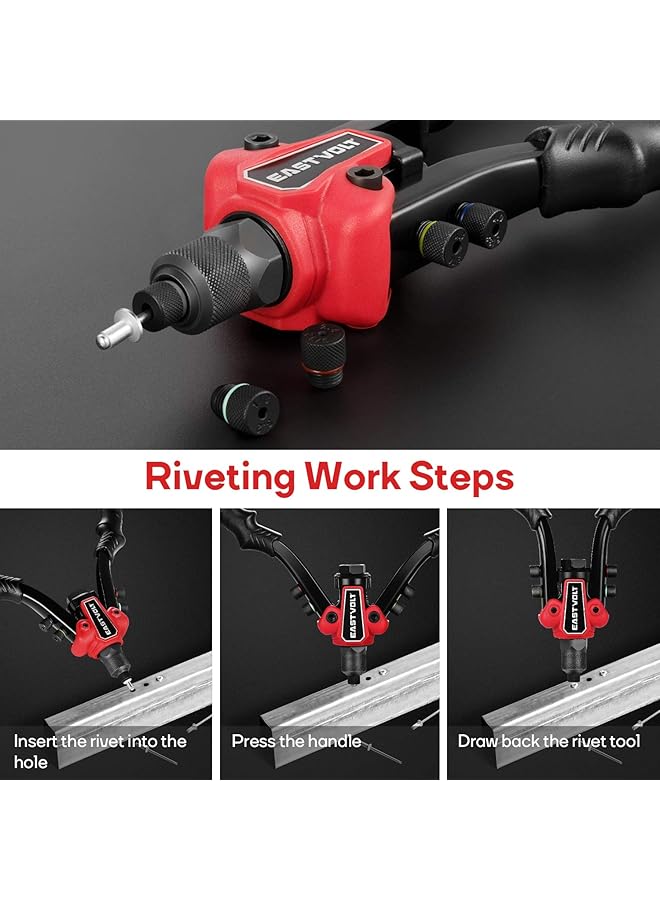 Eastvolt Rivet Nut Tool, 3 In 1 Hand Rivet, Rivet Gun Rivet Nut Tool Reamer 3 In 1 Set, Including 60Pcs Rivet Nuts, 6 Metric & Sae Mandrels And 2 Reaming Mandrels With Carrying Case (Bt-501) - Image 5