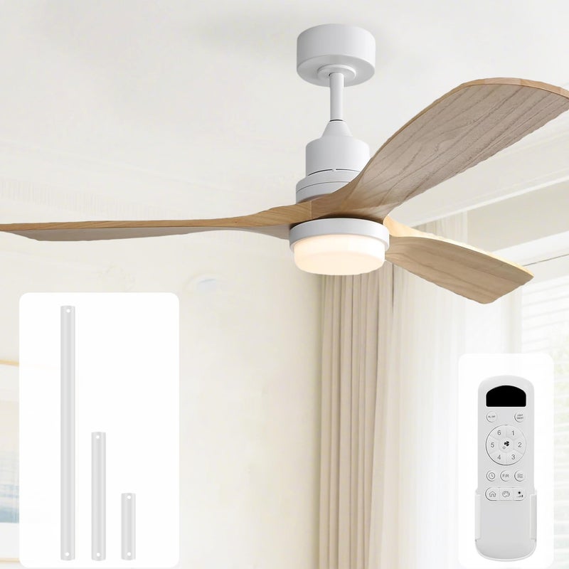 مروحة سقف منخفضة الملف مع أضواء تحكم عن بعد 52 بوصة مروحة سقف مثبتة بشكل مسطح مروحة حديثة بشفرات خشبية لغرفة النوم غرفة المعيشة داخلية خارجية مزرعة فناء محرك DC صامت