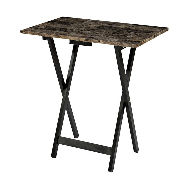 Linon Home Decor Tray Table Set Faux Marble Brown