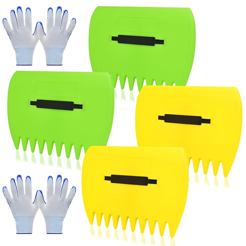 chicarry 2 Sets Leaf Scoops Hand Rakes, Leaf Scoops and Claws with 2 Pairs Gloves, Lightweight Plastic Leaf Scoop, Large Leaf Grabbers for Picking Up Leaves, Clippings, Grass(2 Sets,Yellow+Green) - Image 1