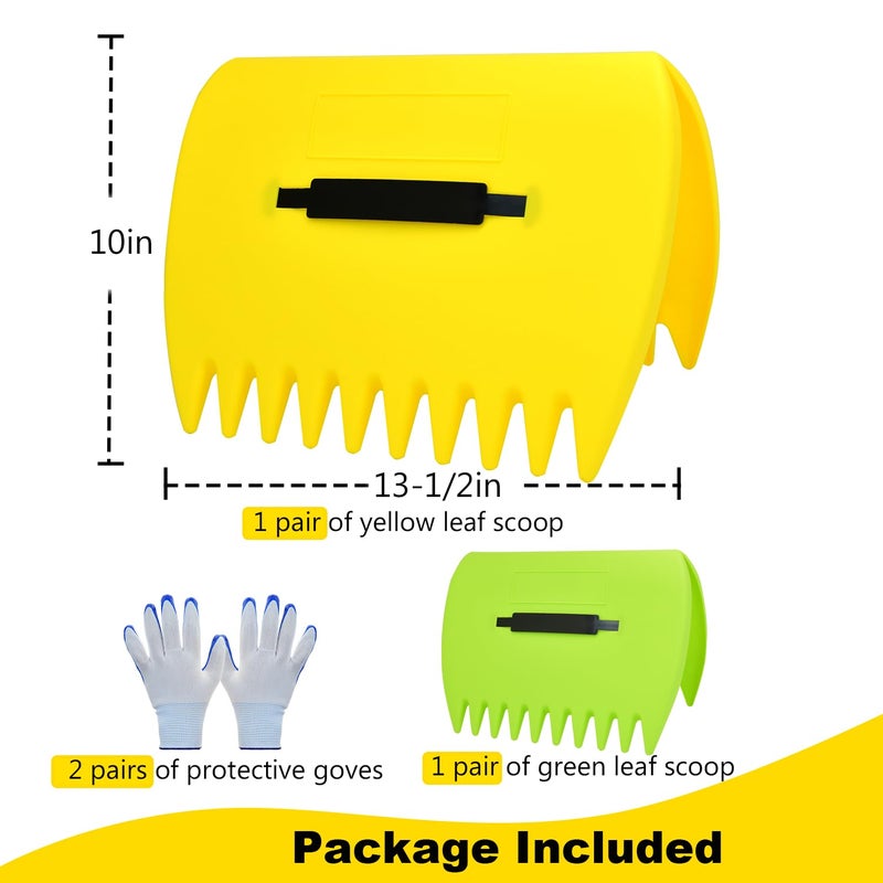 chicarry 2 Sets Leaf Scoops Hand Rakes, Leaf Scoops and Claws with 2 Pairs Gloves, Lightweight Plastic Leaf Scoop, Large Leaf Grabbers for Picking Up Leaves, Clippings, Grass(2 Sets,Yellow+Green) - Image 3