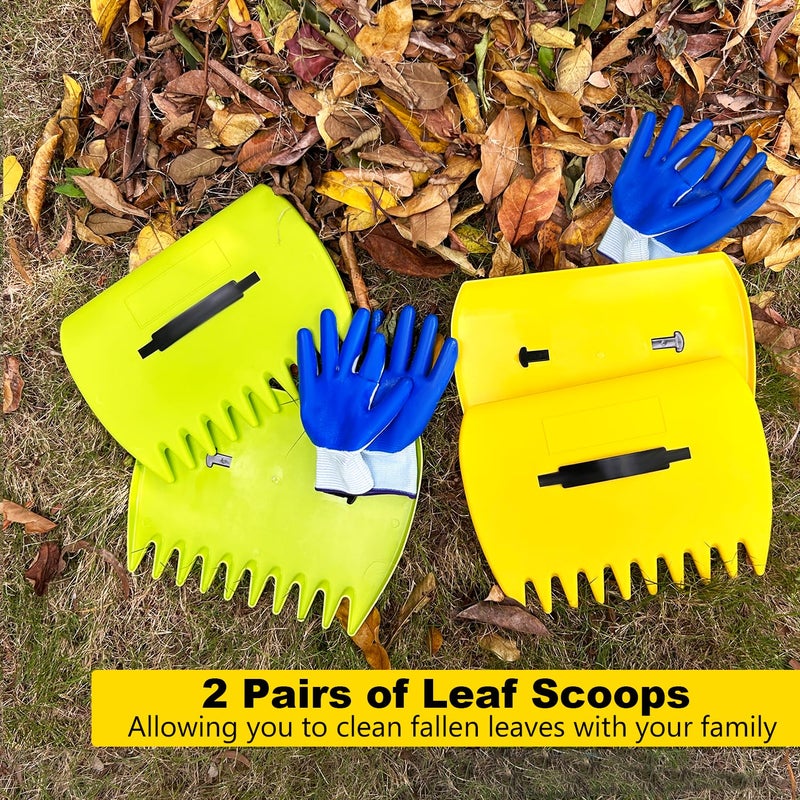 chicarry 2 Sets Leaf Scoops Hand Rakes, Leaf Scoops and Claws with 2 Pairs Gloves, Lightweight Plastic Leaf Scoop, Large Leaf Grabbers for Picking Up Leaves, Clippings, Grass(2 Sets,Yellow+Green) - Image 2