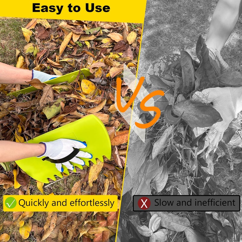 chicarry 2 Sets Leaf Scoops Hand Rakes, Leaf Scoops and Claws with 2 Pairs Gloves, Lightweight Plastic Leaf Scoop, Large Leaf Grabbers for Picking Up Leaves, Clippings, Grass(2 Sets,Yellow+Green) - Image 4