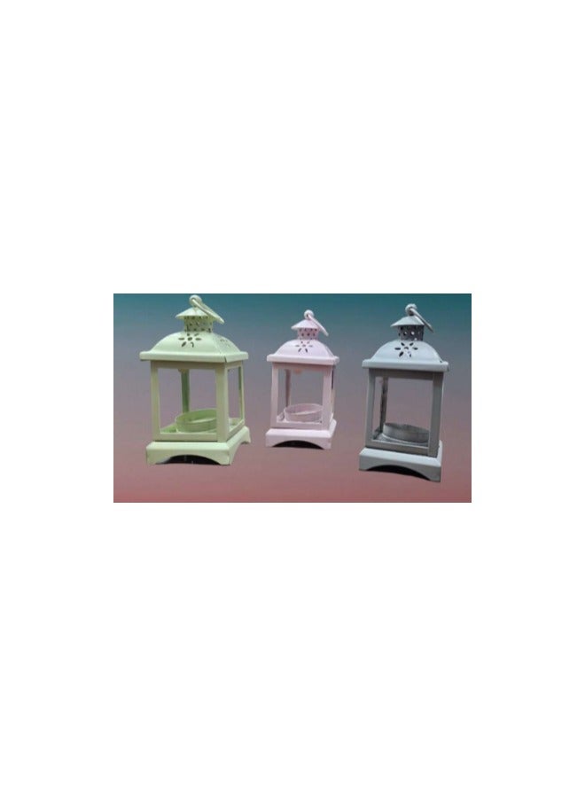 فوانيس معدنية صغيرة ملونة - رمادى ومعه ايضا شمعة هدية - Image 2