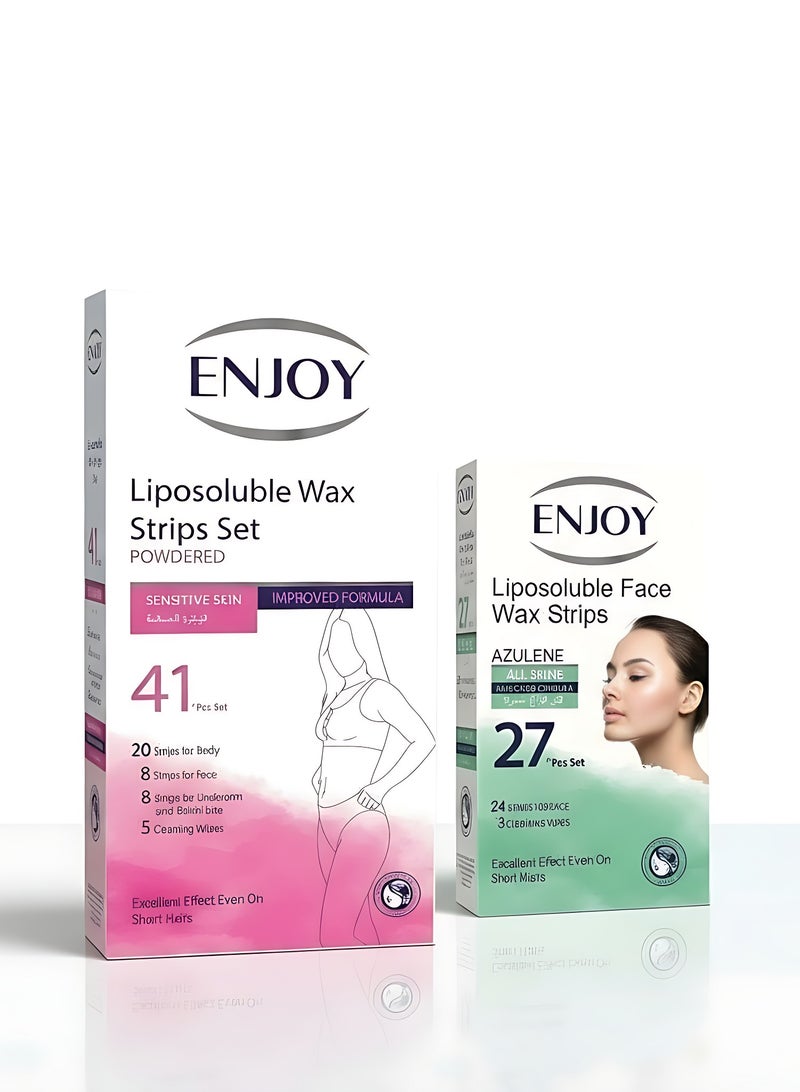 إنجوي مجموعة إزالة الشعر الكاملة من إنچوي – شرائح الشمع للجسم والوجه | للبشرة الحساسة وبتقنية الأزولين | 68 قطعة | نتائج فائقة النعومة لجميع أنواع البشرة - Image 1
