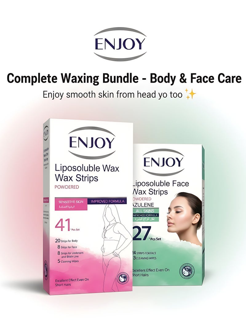إنجوي مجموعة إزالة الشعر الكاملة من إنچوي – شرائح الشمع للجسم والوجه | للبشرة الحساسة وبتقنية الأزولين | 68 قطعة | نتائج فائقة النعومة لجميع أنواع البشرة - Image 2