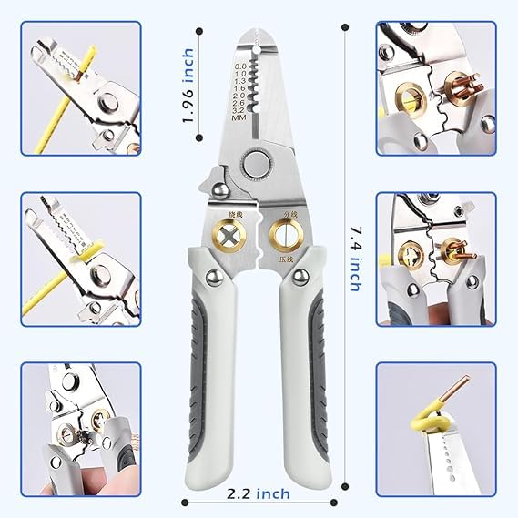 Deoxys Deoxys Special Wire Stripper for Electrician Stainless Steels NonSlip Material 6 in 1 Multifunction Wire Pliers Tool with Safety Latch for Electrician Cutter Pliers Splitter Winding Cable Crimper  - Image 4