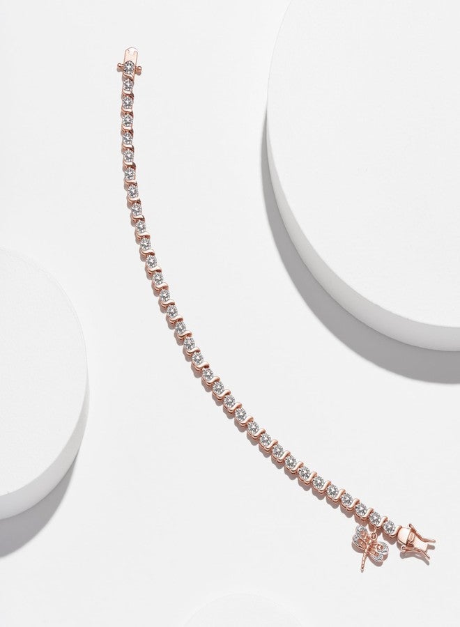 مورجان آند بايدج أساور تنس عصرية من مورغان آند بيج، مطلية بالذهب الوردي عيار 14 قيراطًا، مزينة بالألماس على شكل يعسوب، بتصميم أنيق - أساور نسائية ساحرة بسلسلة على شكل حرف S مرصعة بالألماس، طولها 7.25 بوصة - Image 5