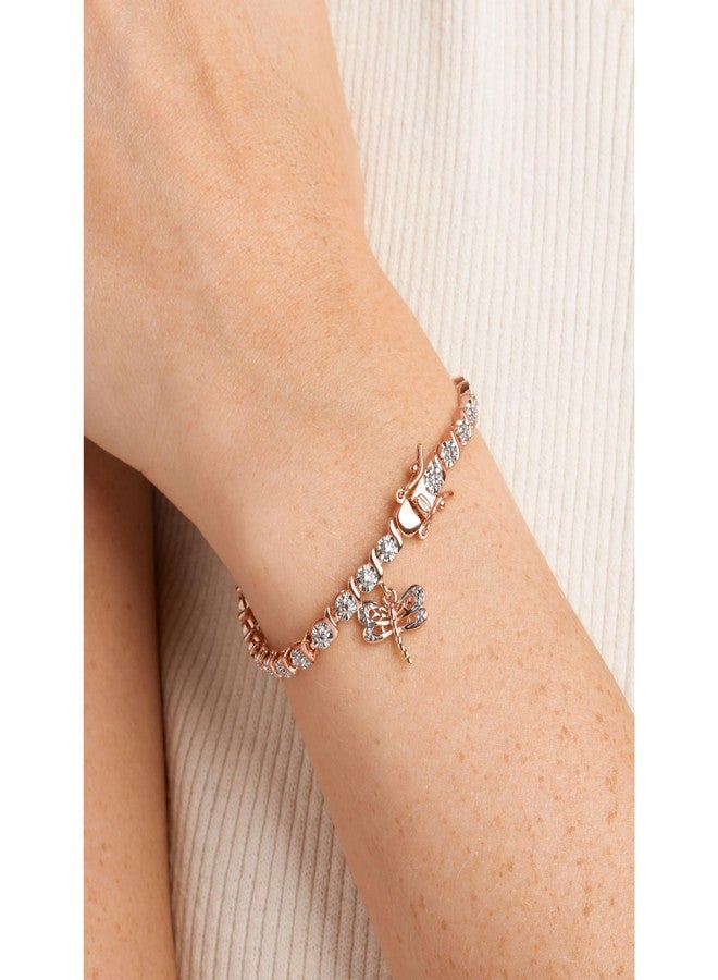 مورجان آند بايدج أساور تنس عصرية من مورغان آند بيج، مطلية بالذهب الوردي عيار 14 قيراطًا، مزينة بالألماس على شكل يعسوب، بتصميم أنيق - أساور نسائية ساحرة بسلسلة على شكل حرف S مرصعة بالألماس، طولها 7.25 بوصة - Image 2