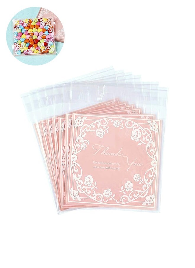 Sweet Life 100Pcs Adhesive Candy Bag, 4x5 Inch OPP Cellophane Thank You Note Bags with Adhesive Sealing Closure Great for Party Favors Candy Cookies Gift Packaging Set of (Pink)  - Image 1