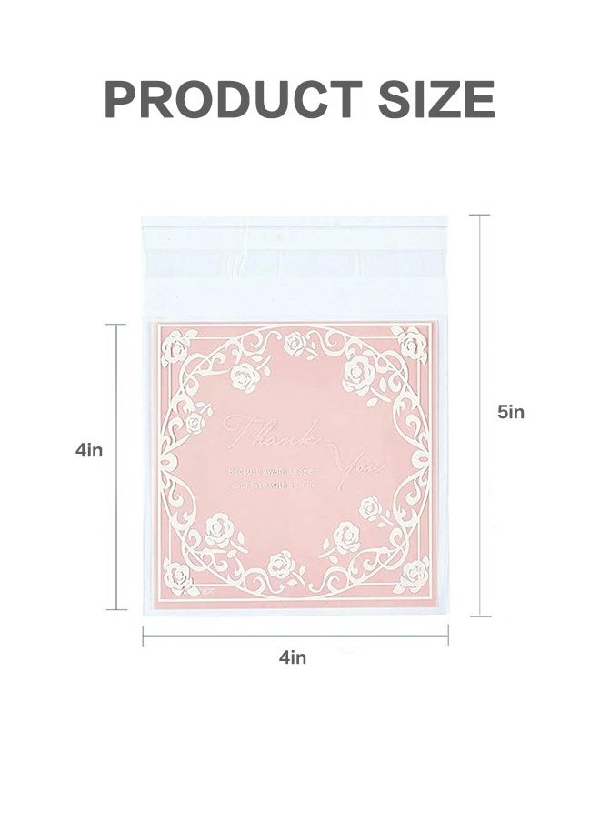 Sweet Life 100Pcs Adhesive Candy Bag, 4x5 Inch OPP Cellophane Thank You Note Bags with Adhesive Sealing Closure Great for Party Favors Candy Cookies Gift Packaging Set of (Pink)  - Image 2