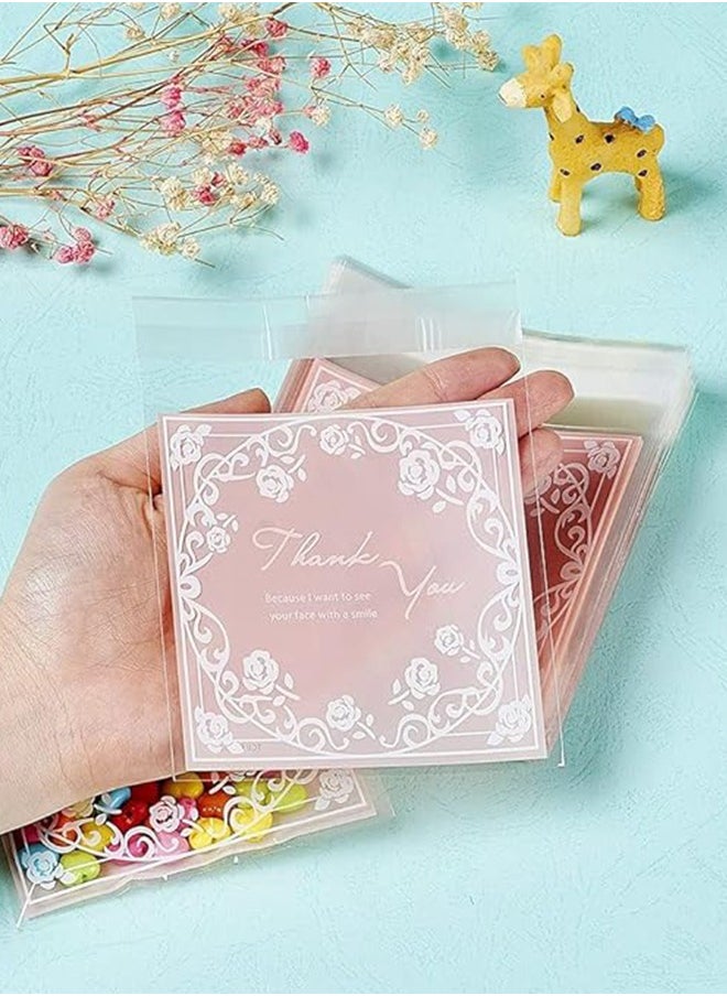 Sweet Life 100Pcs Adhesive Candy Bag, 4x5 Inch OPP Cellophane Thank You Note Bags with Adhesive Sealing Closure Great for Party Favors Candy Cookies Gift Packaging Set of (Pink)  - Image 3