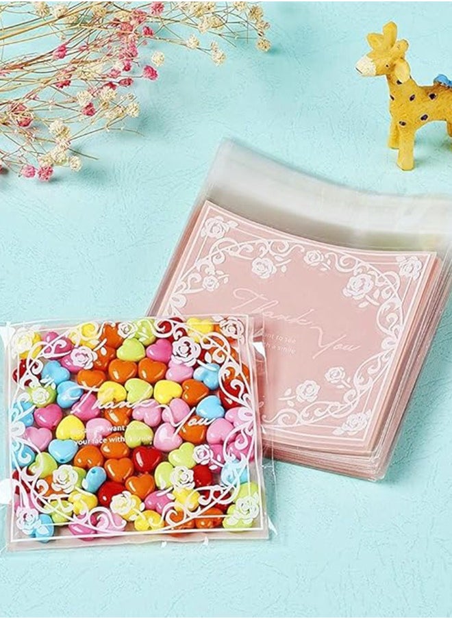 Sweet Life 100Pcs Adhesive Candy Bag, 4x5 Inch OPP Cellophane Thank You Note Bags with Adhesive Sealing Closure Great for Party Favors Candy Cookies Gift Packaging Set of (Pink)  - Image 4
