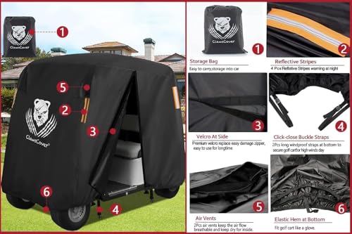 ClawsCover Golf Cart Cover 6 Passenger,Waterproof Outdoor 4+2 Golf Cart Covers Extended Roof,Universal Fits for Club Car Precedent EZGO Evolution Yamaha Kandi Onward Denago, UV-Resistant All Weather Protection - Image 3