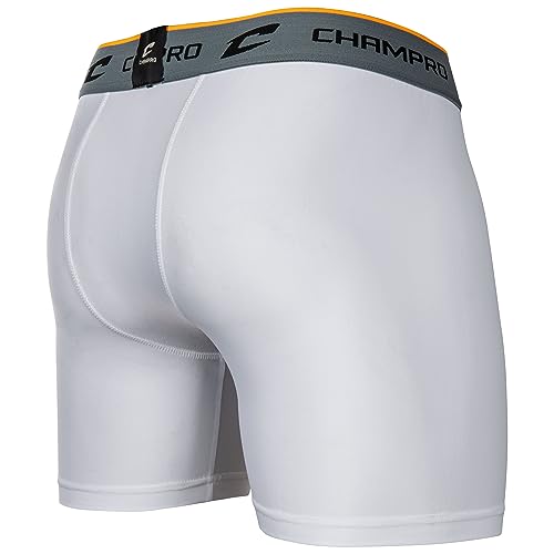 Champro Standard Compression Boxer Shorts with Athletic Cup, White, Adult Large - Image 3