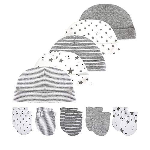 Newborn Baby Boy Baby Girl Hats 0-6 Months Unisex Organic Cotton Caps and Mittens Set 10-Piece, Grey1 - Image 1