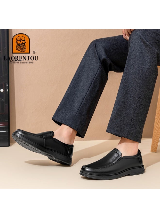 Laorentou Leather Shoes, Men's Business Casual Shoes, Spring And Autumn Soft-soled Cowhide Formal Wedding Dad Shoes, La102 Black, Size 38 - Image 2