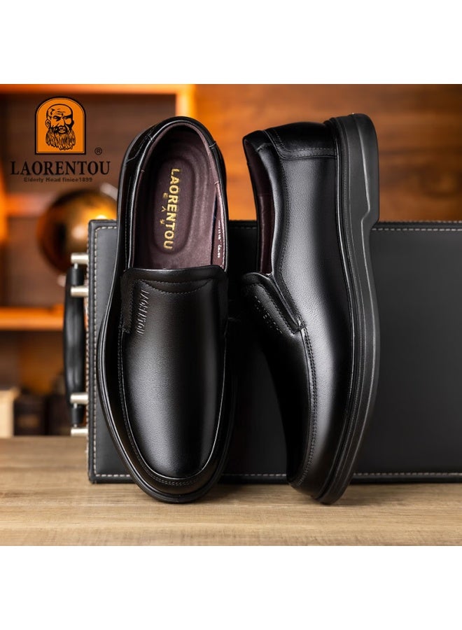 Laorentou Leather Shoes, Men's Business Casual Shoes, Spring And Autumn Soft-soled Cowhide Formal Wedding Dad Shoes, La102 Black, Size 38 - Image 3
