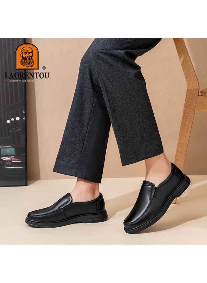 Laorentou Leather Shoes, Men's Business Casual Shoes, Spring And Autumn Soft-soled Cowhide Formal Wedding Dad Shoes, La102 Black, Size 38 - Image 1