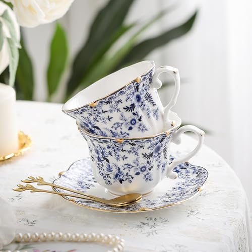 TATSUMI Country Roses 18 Peices Bone China Tea Cup And Saucer Set, English Vintage Tea Cups Of 6 For Women And Tea Party Sets（QH,6 SETS） - Image 5