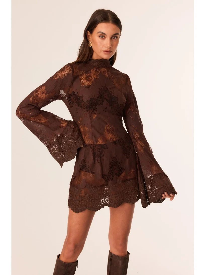 Sndys  Astra Sheer Lace Mini Dress for Women | Best Price UAE