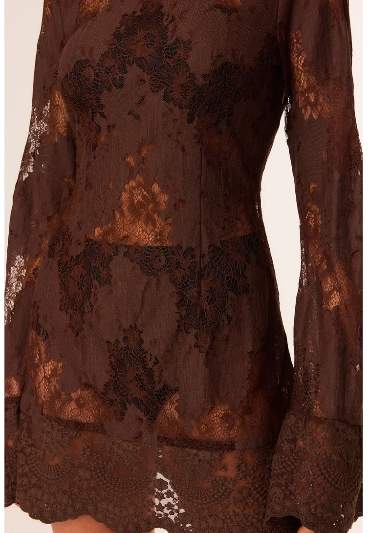 Sndys  Astra Sheer Lace Mini Dress for Women | Best Price UAE