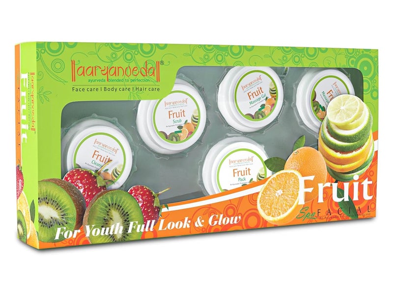 Aryanveda Fruit Facial Kit for Glowing Skin Detan AntiBlemish Hyperpigmentation Reduce Fine Lines Dark Circles Beautiful Skin for Men Women 210g 5 units - Image 1