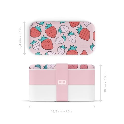 monbento - Bento Box Adult MB Original graphic Strawberry - 2 Leakproof Compartments - Stackable Lunch Box Ideal for Work/Picnic/Sports - BPA Free Food Containers - Microwave & Dishwasher Safe - Pink - Image 2