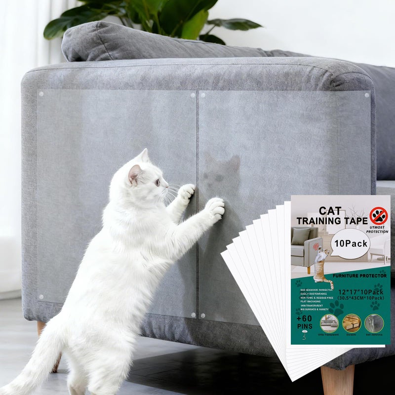 Wsaeig Anti-Cat Scratch Furniture Protector - 10 Pack Couch Protectors from Cats Claws, Clear Cover Protection from Cat Scratching on Your Sofa, Furniture, Wall & Door Corner - Image 1