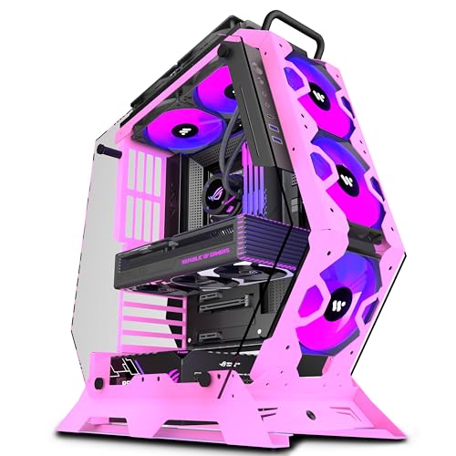 KEDIERS PC Case C570 ATX Mid Tower Tempered Glass Gaming Computer Open Frame Case with 5 PWM ARGB Fans (Pink) - Image 1