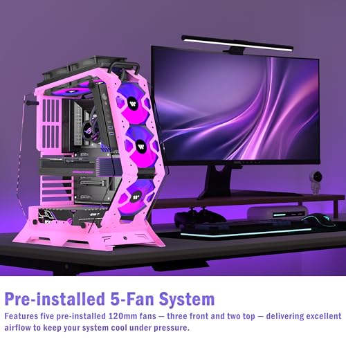 KEDIERS PC Case C570 ATX Mid Tower Tempered Glass Gaming Computer Open Frame Case with 5 PWM ARGB Fans (Pink) - Image 2